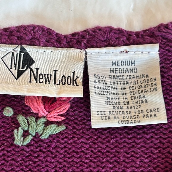 New Look Vintage Purple Embroidered 3D Knit Cardigan size M - Picture 9 of 10